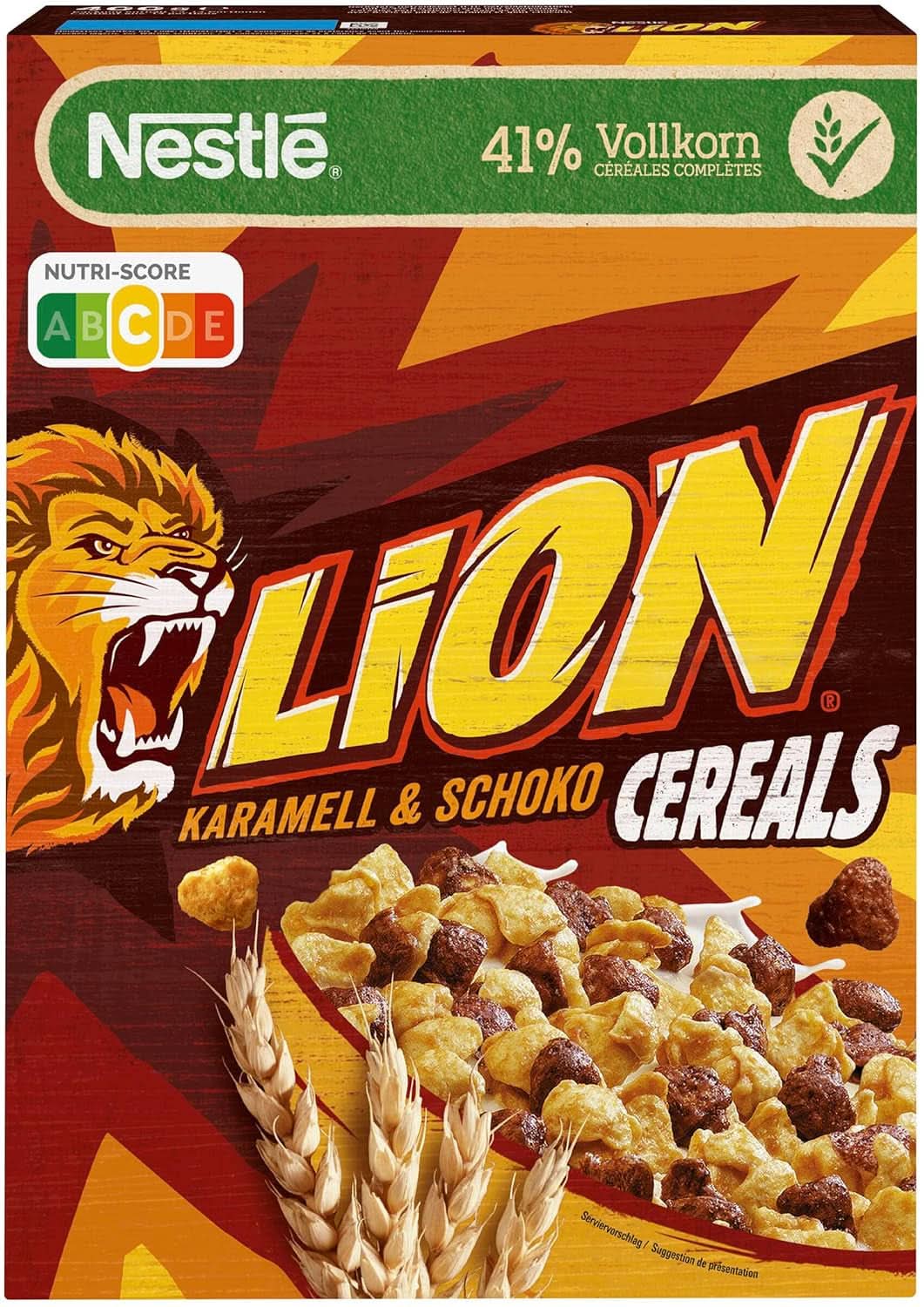 Płatki LION, Czekolada zbożowa z karmelem i mąką razową 41%, opakowanie 8 x 400 gram Cereal Naty Shop