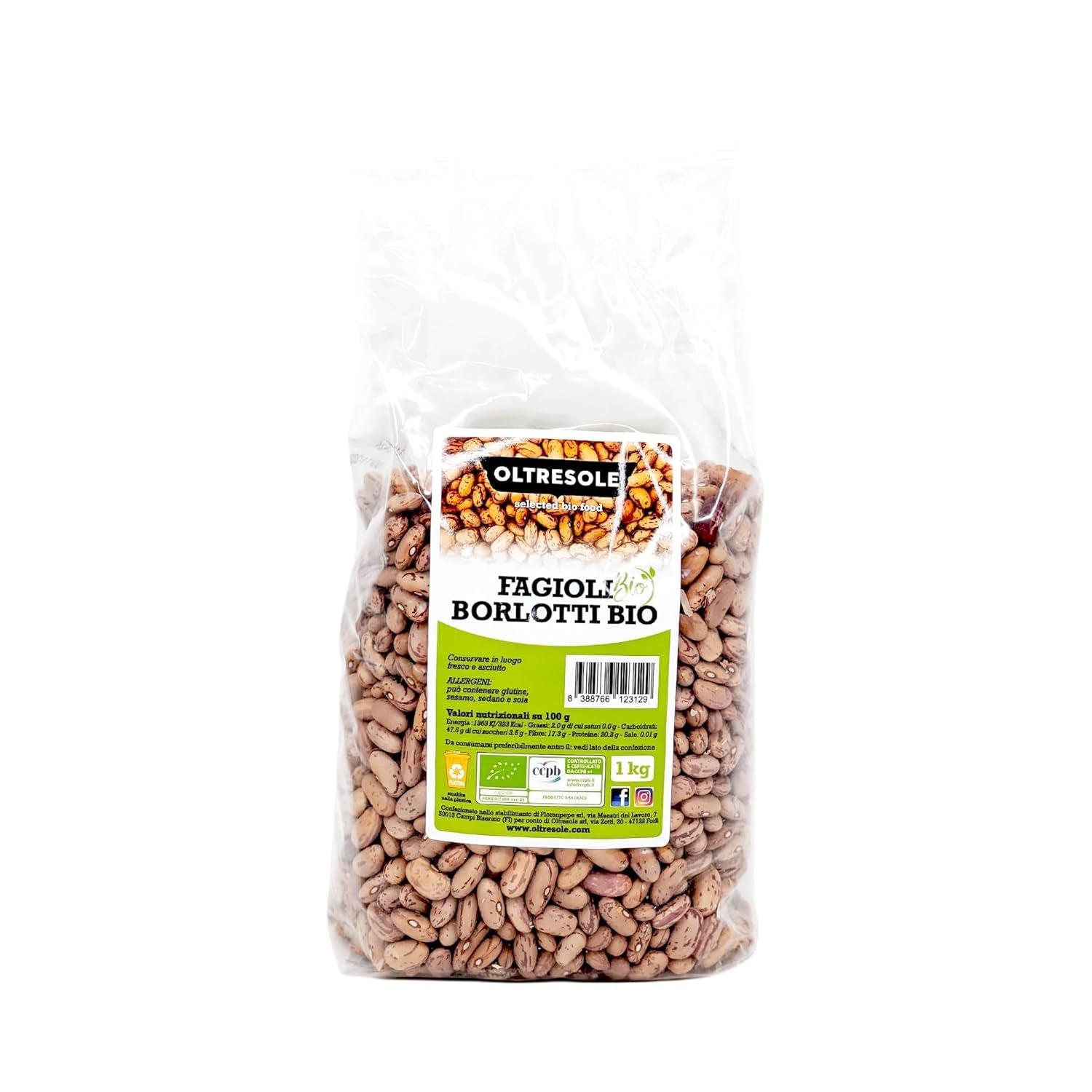 Ekologiczna fasola Borlotti 5 kg, Suszone organiczne rośliny strączkowe z kontrolowanych upraw, Idealna do sałatek, zup i dodatków, Wygodny format