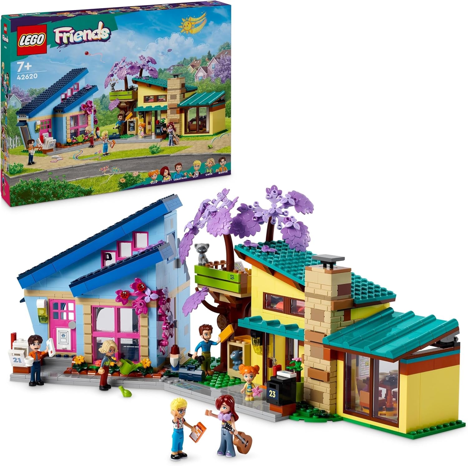 LEGO Friends Dom rodzinny Olly i Paisley, domek dla lalek z figurkami i akcesoriami, dwupiętrowy dom i domek na drzewie, kreatywny prezent dla dziewcząt i chłopców w wieku powyżej 7 lat 42620 Zestawy do budowania Besuche den LEGO-Store Single