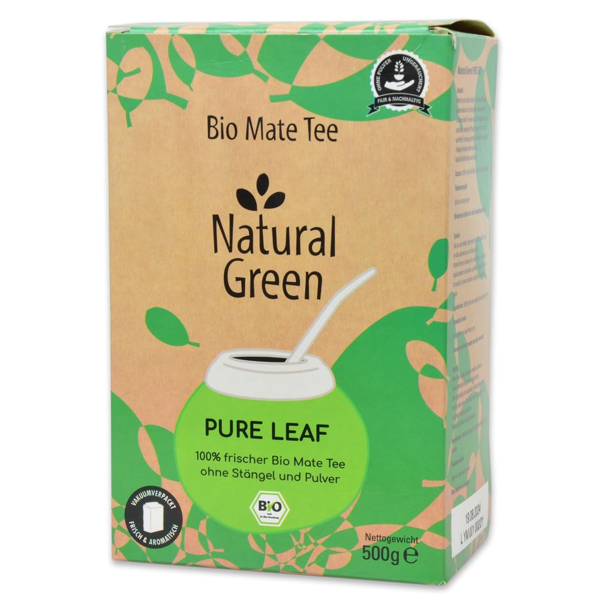 Delicatino - Naturalna zieleń PURE LEAF 500G, organiczna yerba mate bez łodygi, świeża i bezdymna, uprawiana organicznie, pakowana próżniowo dla maksymalnej świeżości