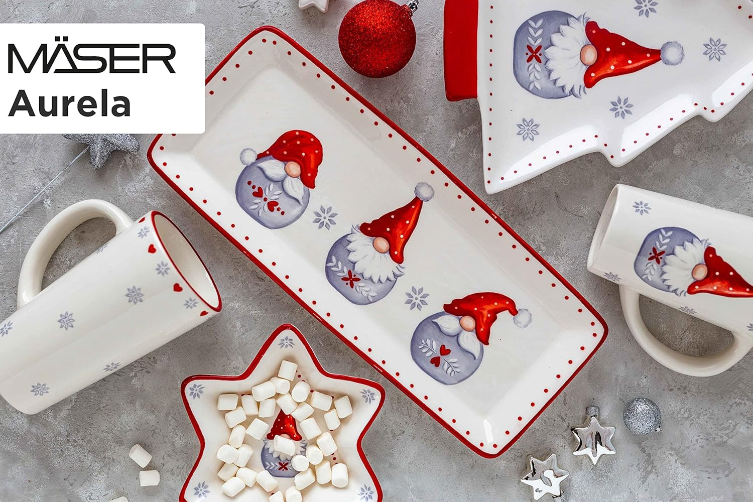 MĘSER 931974 Serie Aurela Weihnachtsteller 3er Set, 3 Weihnachtsgeschirr Teller als Plätzchenteller, Stollenplatte, Gebäckteller, Keksteller, Weihnachtsservice Geschirrset Weihnachten, Steingut