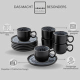 SANGER Sydney | Zestaw 12 filiżanek ceramicznych do espresso, Zestaw filiżanek do mokki na 6 sztuk, Filiżanki i spodki, Można myć w zmywarce i używać w kuchence mikrofalowej, Ciemnoszary, 80 ml | KOLEKCJA WARTOŚCIOWA