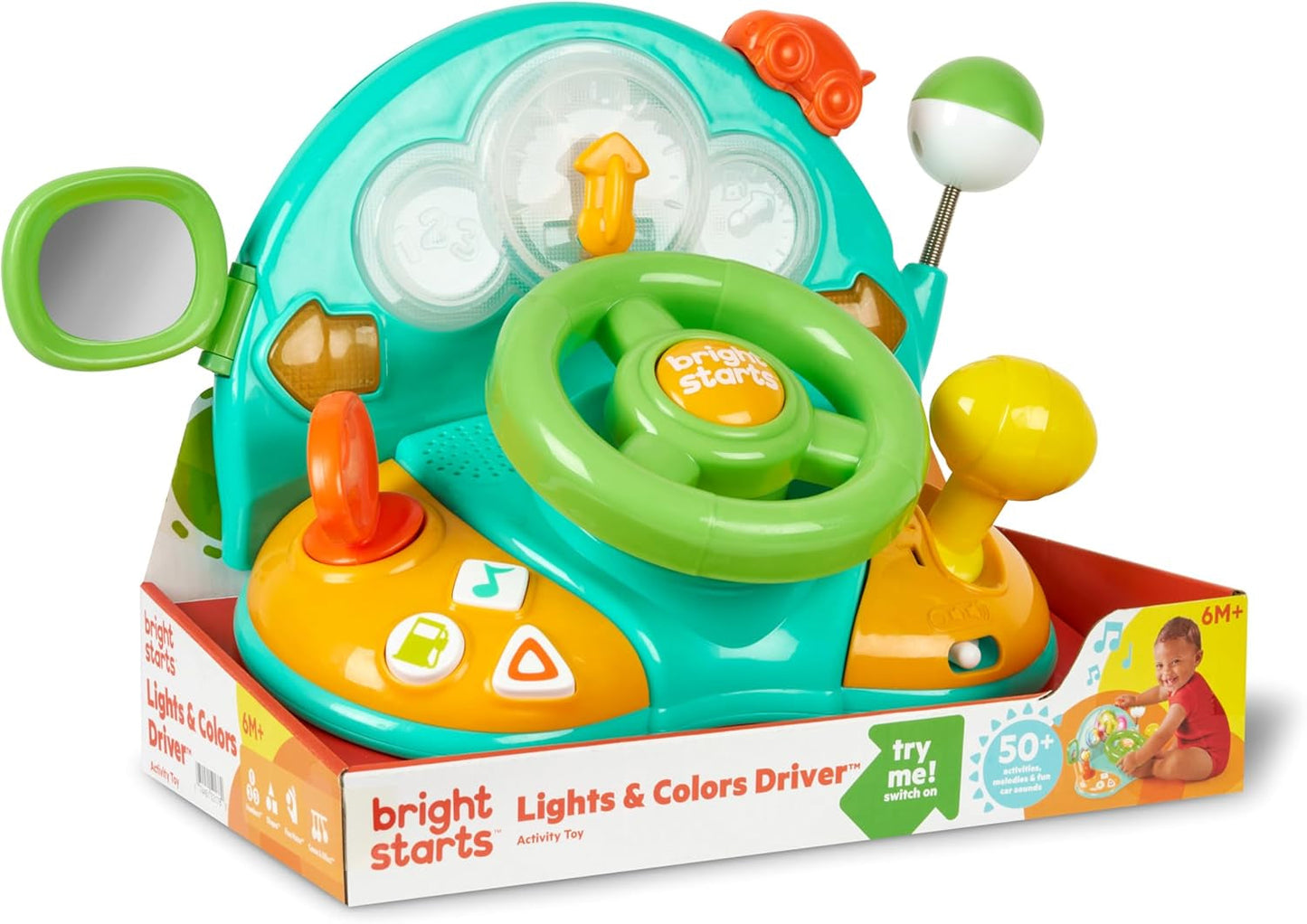 Bright Starts, zabawkowa kierownica, sterownik świateł i kolorów, z muzyką, odgłosami samochodu, kierunkowskazami, dźwignią zmiany biegów i nie tylko. Bebe Toys Naty Shop Multicolor 1