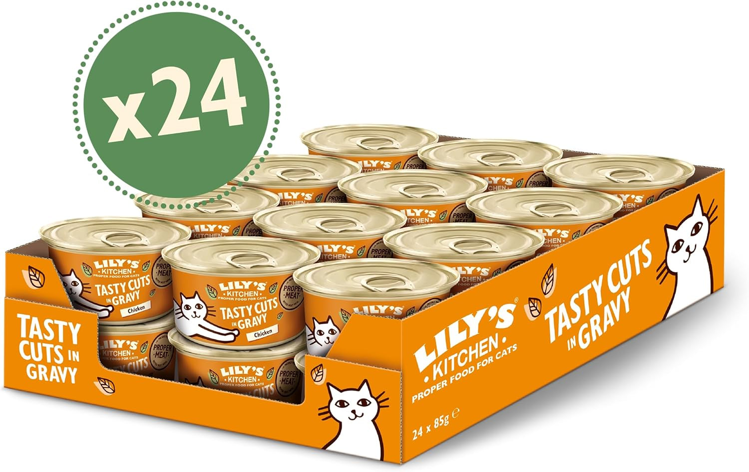 Lily's Kitchen Naturalna mokra karma dla dorosłych kotów, w puszkach, smaczne kawałki w sosie z kurczaka, bez zbóż (24 tacki x 85 g)