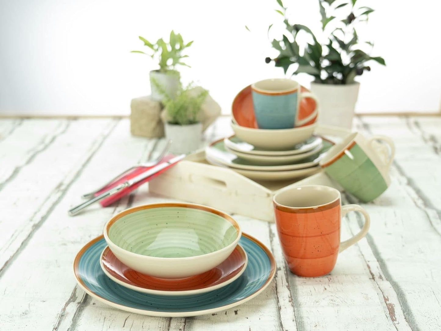 CreaTable, 22851, seria COUNTRY, 24-częściowy zestaw naczyń obiadowych dla 6 osób, usługa łączenia porcelany, można myć w zmywarce i używać w kuchence mikrofalowej, jakość produkcji