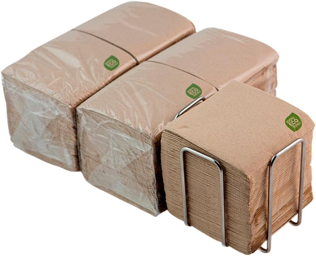 300 szt. serwetek papierowych koktajlowych, w 100% nadających się do recyklingu i biodegradowalnych, stojak na serwetki ze stali nierdzewnej, serwetki ekologiczne, 10 x 10 cm, złożone.