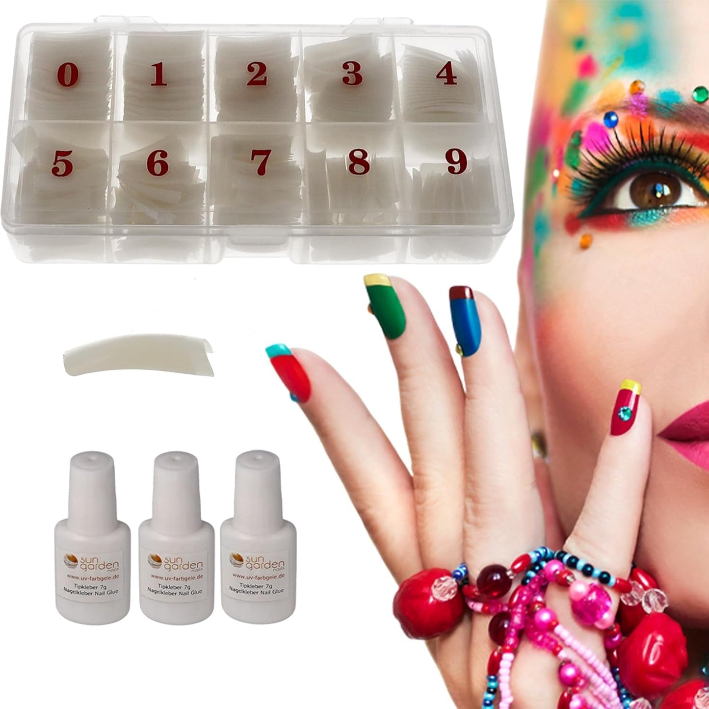 Tipbox Sun Garden Nails Tipbox 500 Zawiera. 3 Tipsy Klej do Tipsów Klej do Tipsów - Paznokcie Modelujące