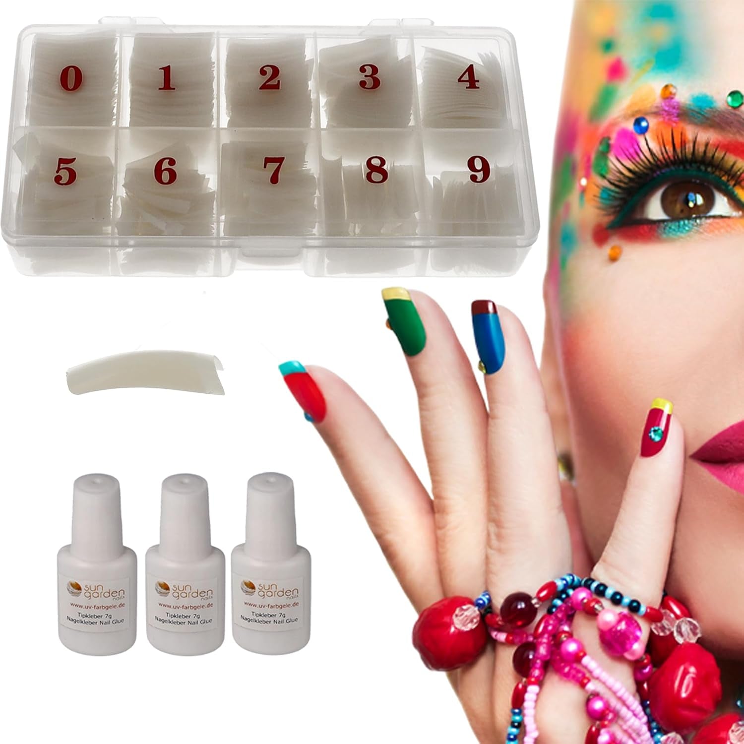 Tipbox Sun Garden Nails Tipbox 500 Zawiera. 3 Tipsy Klej do Tipsów Klej do Tipsów - Paznokcie Modelujące