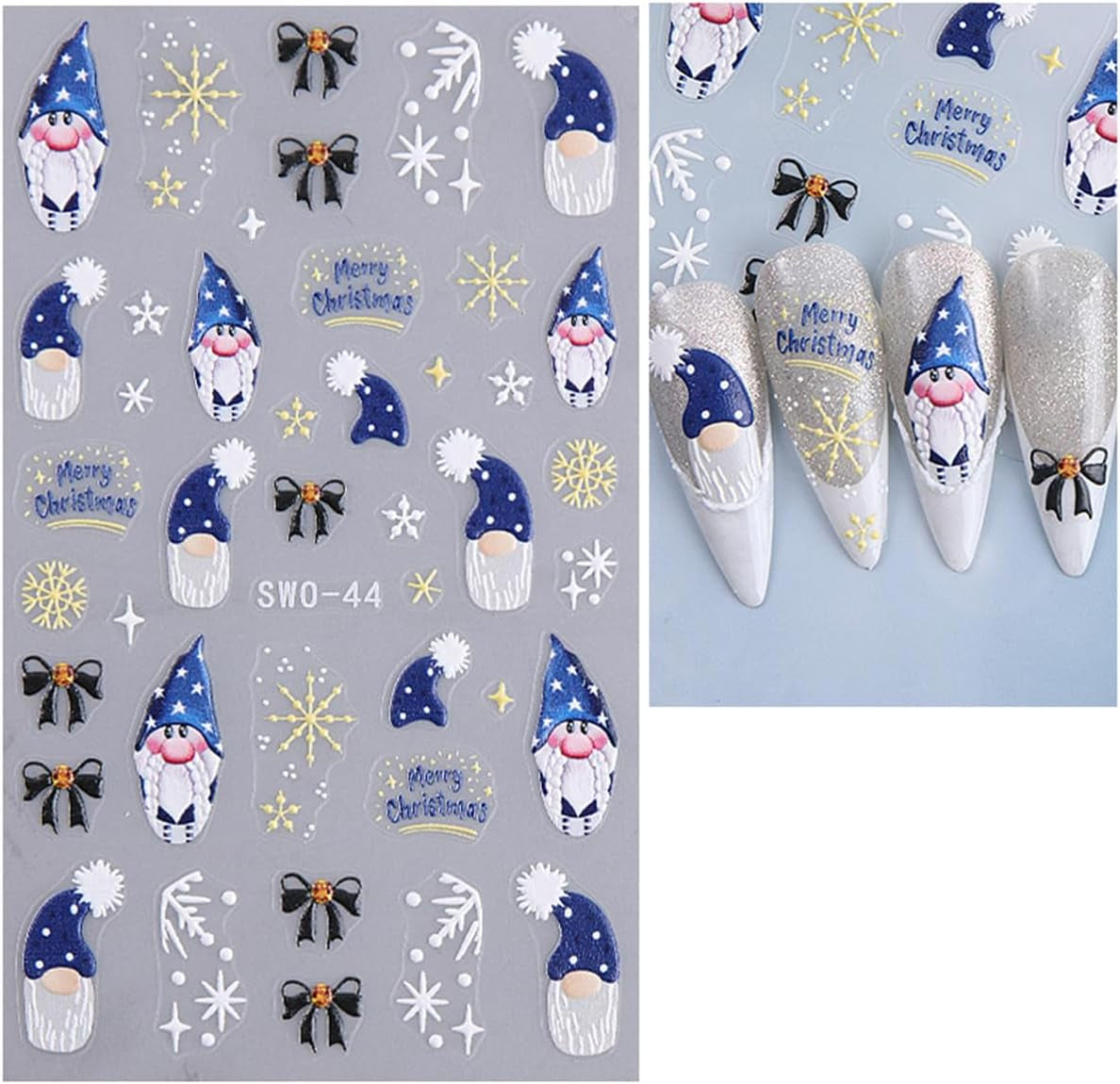 JMEOWIO Nagelsticker Weihnachten 6 Blatt Nail Art Naklejka Selbstklebend Nagelaufkleber Schneeflocke Winter Urlaub Süß Dekoration Nageldesign Zubehör