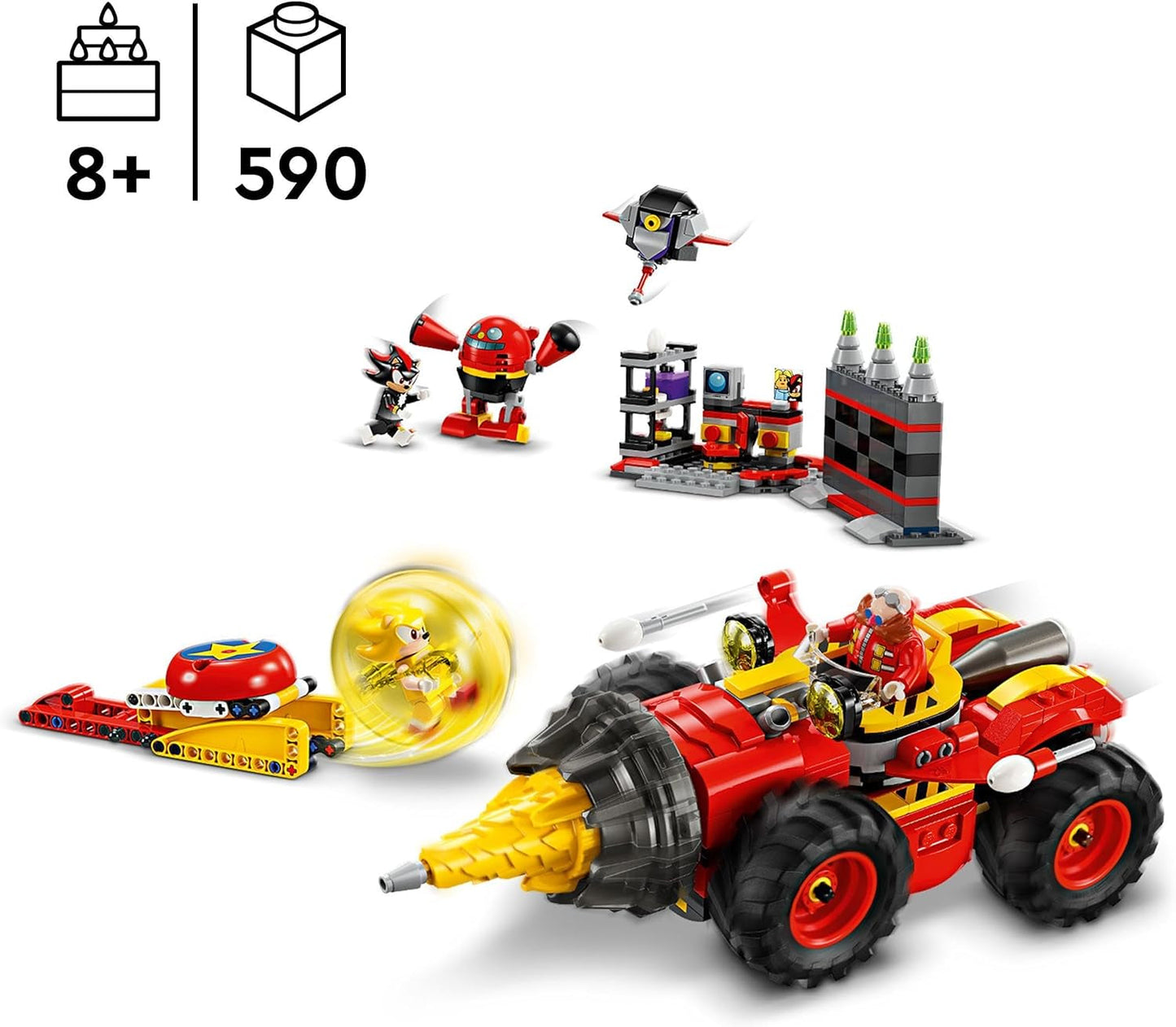 LEGO Sonic Jeż Super Sonic kontra. Zestaw gier wideo Egg Drillster Adventure dla dzieci Zestaw Shadow i Dr Eggman dla chłopców i dziewcząt w wieku 8 lat 76999 Zestawy do budowania Besuche den LEGO-Store