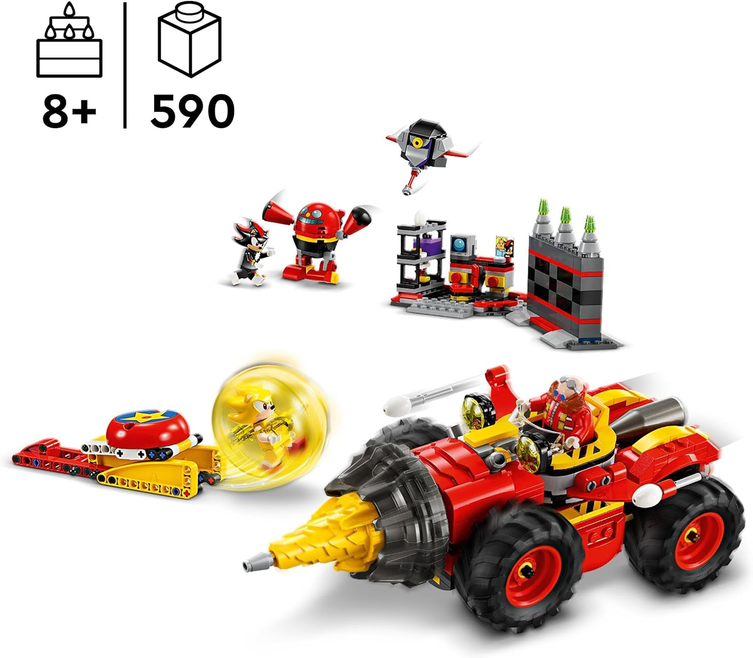 LEGO Sonic Jeż Super Sonic kontra. Zestaw gier wideo Egg Drillster Adventure dla dzieci Zestaw Shadow i Dr Eggman dla chłopców i dziewcząt w wieku 8 lat 76999 Zestawy do budowania Besuche den LEGO-Store