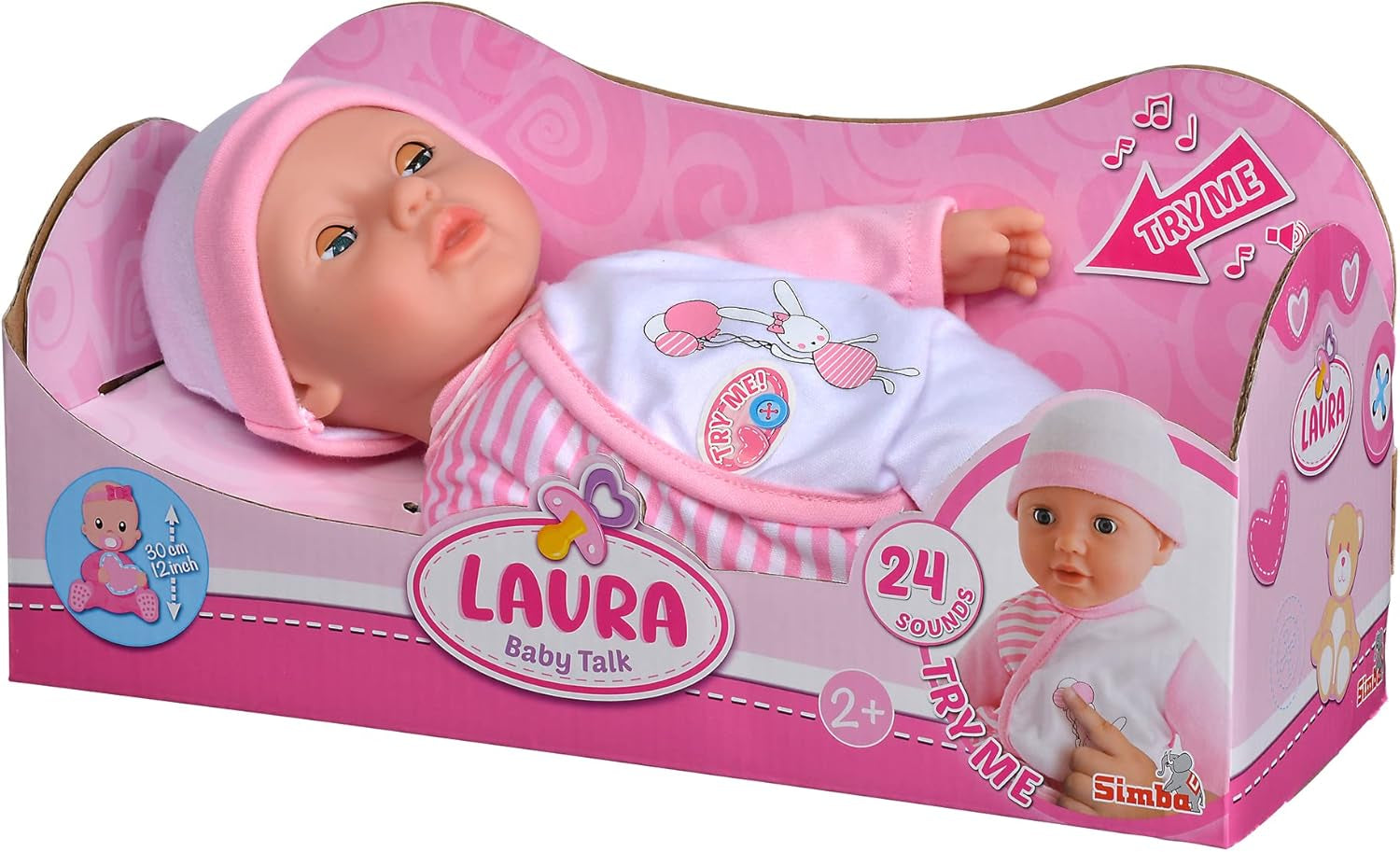 Simba 105140020 - My Love Baby Talk, lalka o miękkim ciele i zaspanych oczach w uroczym kombinezonie, wydaje 24 dziecięce dźwięki, 30 cm, lalka dla dzieci od 2 lat