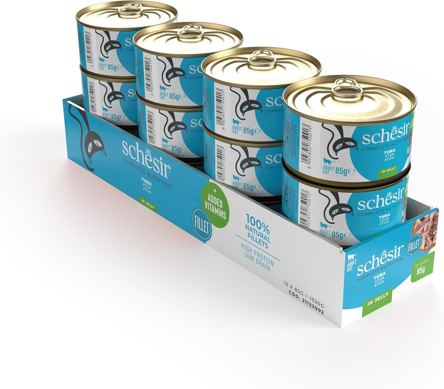 Tuńczyk w galaretce, mokra karma dla kotów, konserwowa, 100% naturalna, z dodatkiem witamin, 12 x 85g