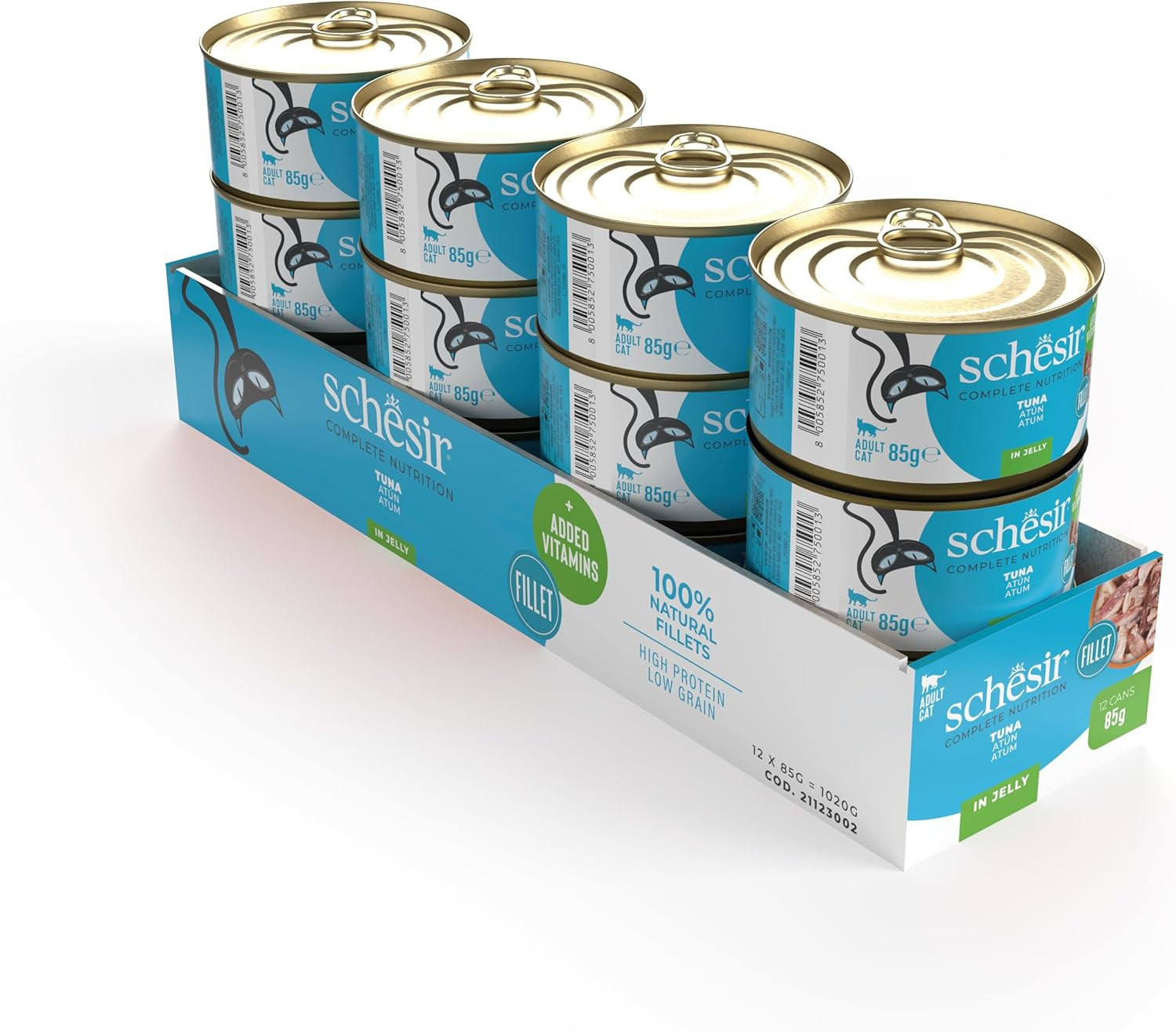 Tuńczyk w galaretce, mokra karma dla kotów, konserwowa, 100% naturalna, z dodatkiem witamin, 12 x 85g