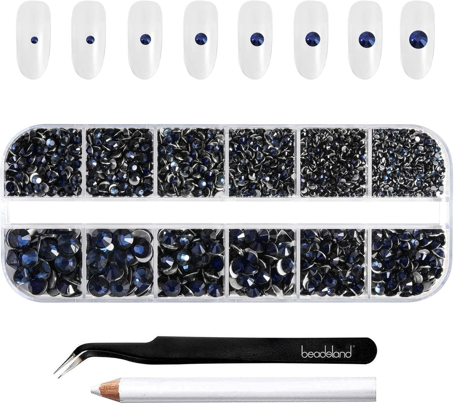 Beadsland 2500 szt. Glas Nailart Strasssteine ​​​​Kristall Flatback Edelsteine ​​​​Runde, ​​Für Handwerk Gemischt 8 Größen SS4 ~ SS30 Mit Picking Pinzette Und Stift (Kristall Weiss)