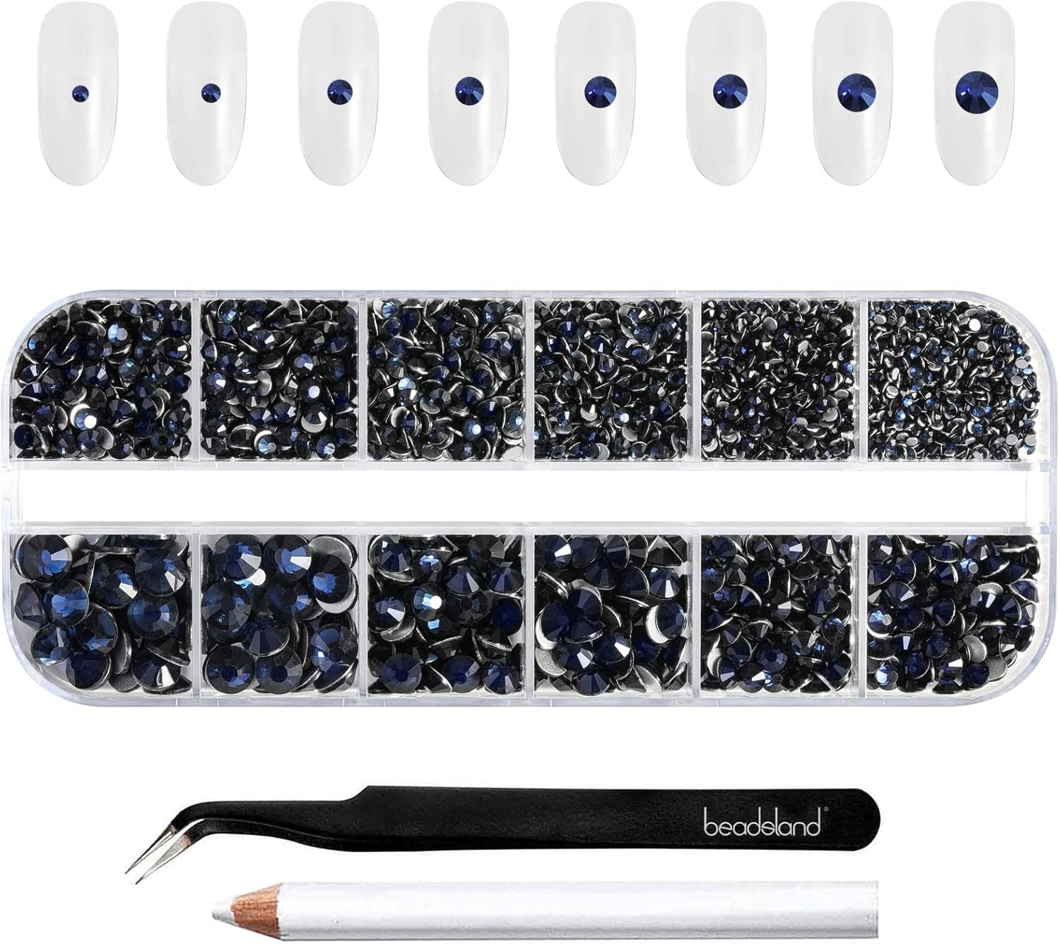 Beadsland 2500 szt. Glas Nailart Strasssteine ​​​​Kristall Flatback Edelsteine ​​​​Runde, ​​Für Handwerk Gemischt 8 Größen SS4 ~ SS30 Mit Picking Pinzette Und Stift (Kristall Weiss)