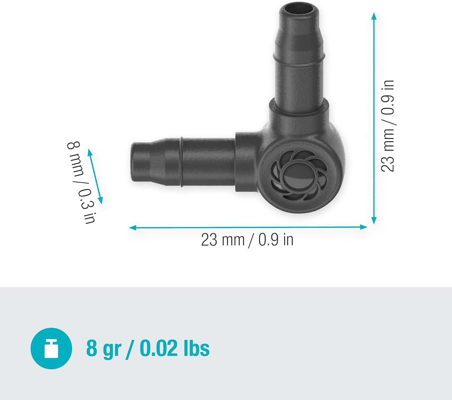 Łącznik L do Gardena Micro-Drip 4,6 mm (3/16 cala): do zmiany kierunku rozprowadzania i linii kroplujących o 90 stopni, montaż bez załamań, łatwa i elastyczna technika łączenia (13212-20)