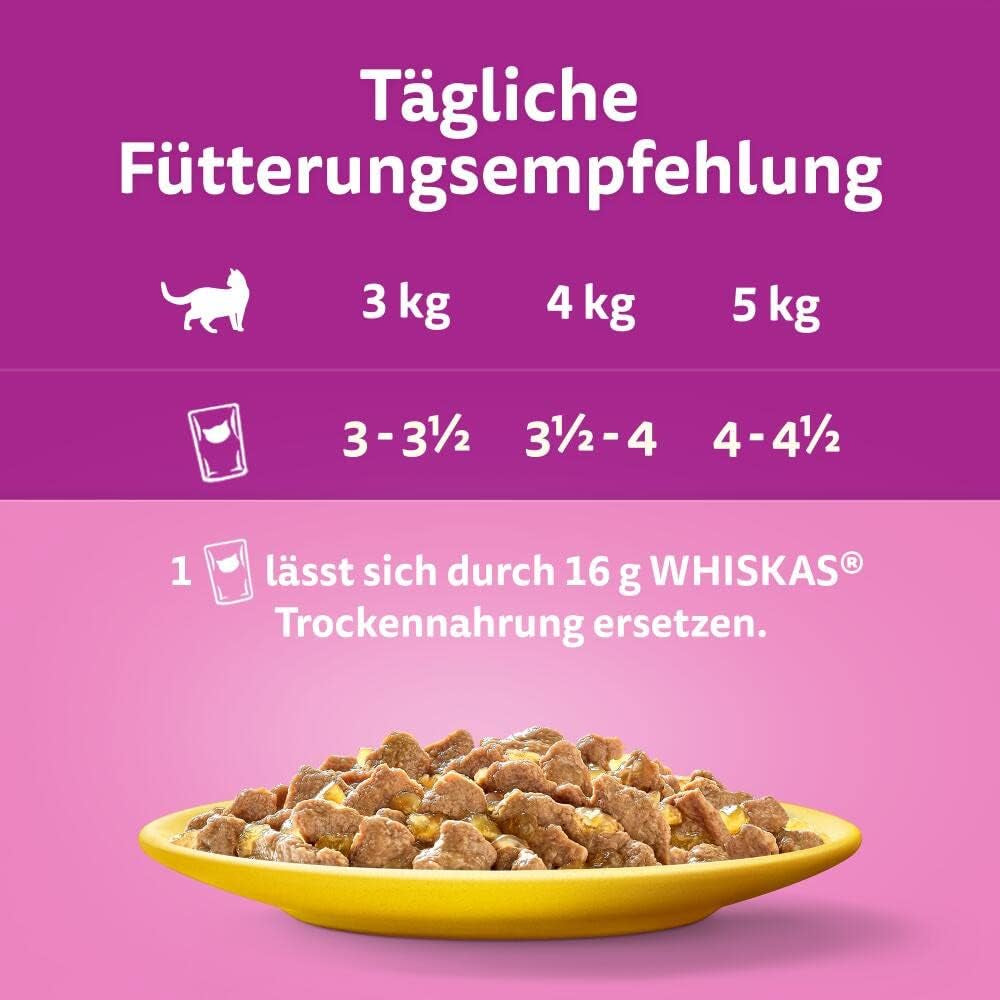 Whiskas 1+ mokra karma dla kotów z kurczakiem w galarecie, 28x85g (1 opakowanie) - Wysokiej jakości mokra karma dla dorosłych kotów w 28 saszetkach