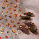 JMEOWIO 3D Nagelsticker Herbst Nail Art Naklejka Selbstklebend Nagelaufkleber 5D Stereoskopisch Ahornblatt Erntedankfest Dekoration Nageldesign Zubehör 1 Blatt