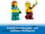 LEGO City Karetka i snowboardzista, zestaw karetki pogotowia z samochodzikiem i 2 minifigurkami, figurka snowboardzisty i ratownika medycznego, pomysłowy prezent dla chłopców i dziewcząt od 4 lat 60403 Zestawy do budowania Besuche den LEGO-Store