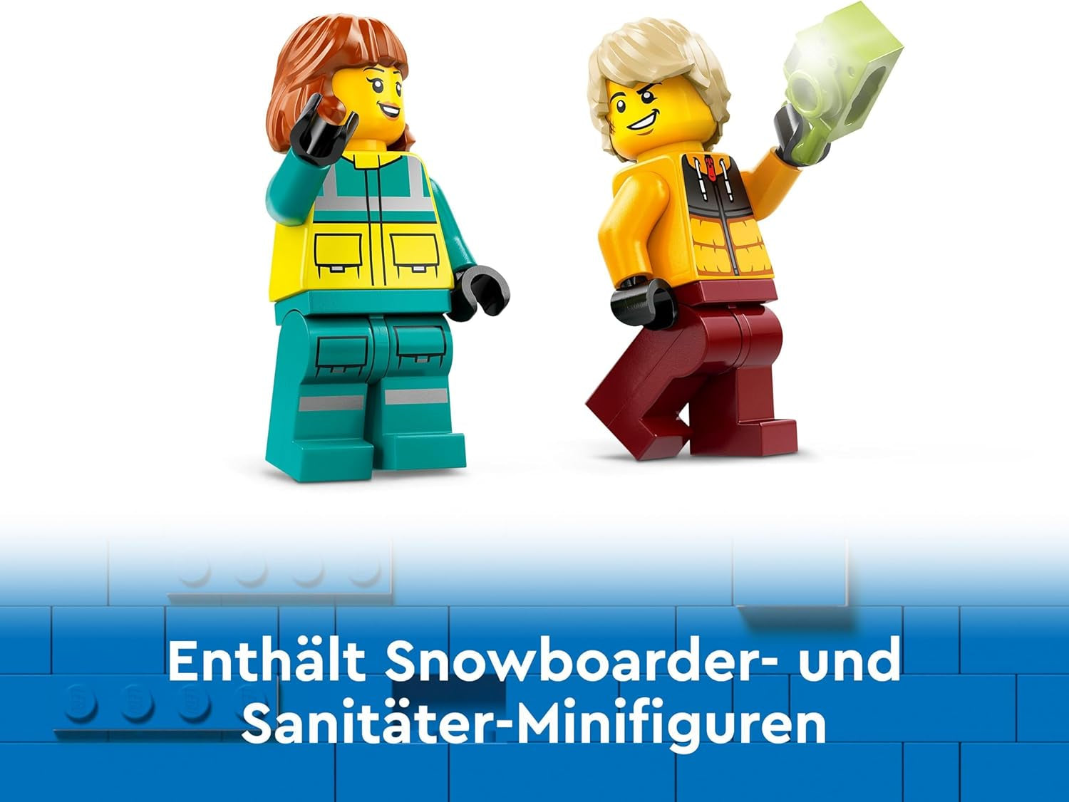 LEGO City Karetka i snowboardzista, zestaw karetki pogotowia z samochodzikiem i 2 minifigurkami, figurka snowboardzisty i ratownika medycznego, pomysłowy prezent dla chłopców i dziewcząt od 4 lat 60403 Zestawy do budowania Besuche den LEGO-Store