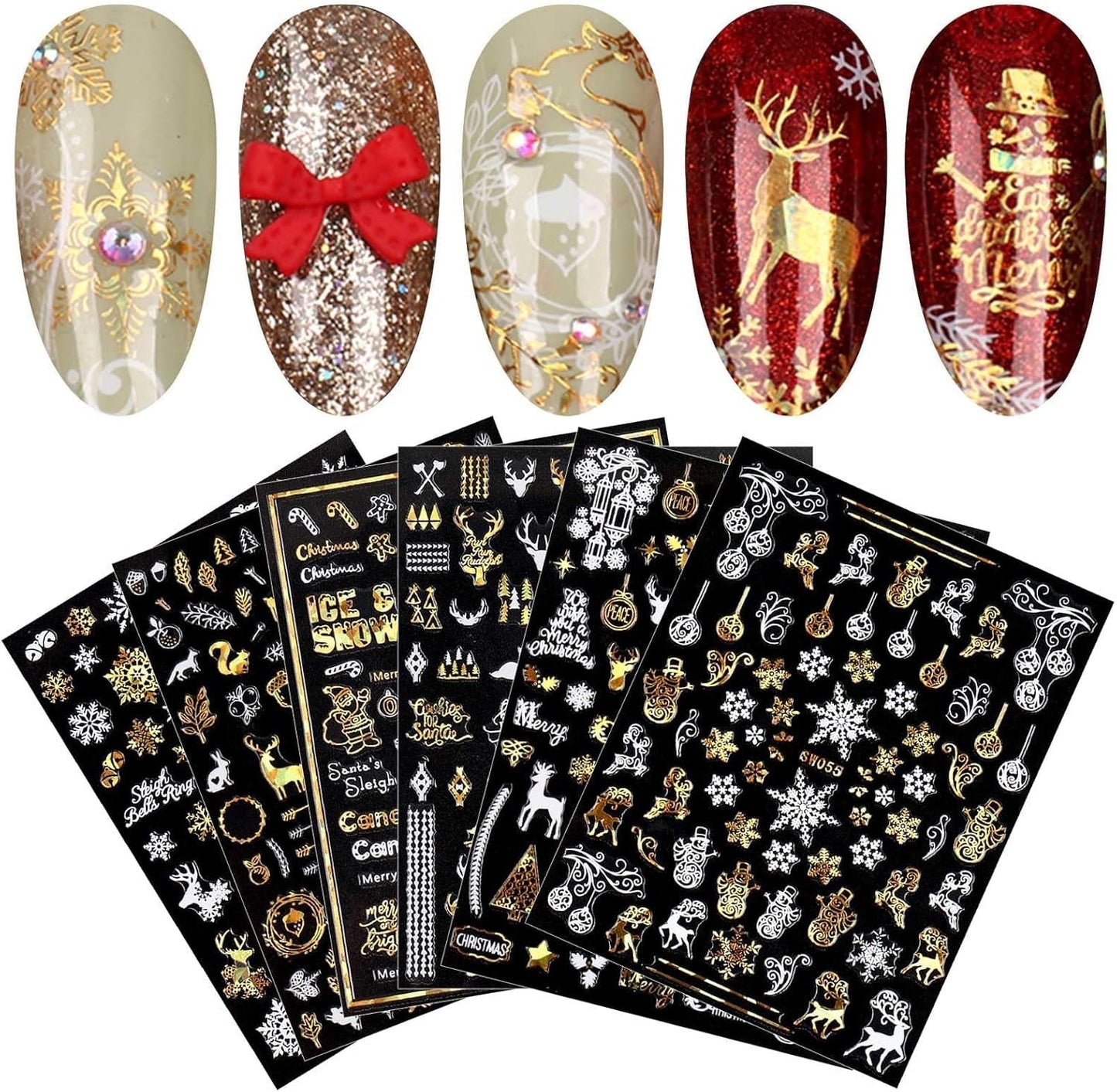 9 Blatt Nagelsticker Weihnachten Nagelaufkleber Selbstklebend Weiß Rentier Schneemann Nail Art Naklejka Dekoration Nageldesign Zubehör
