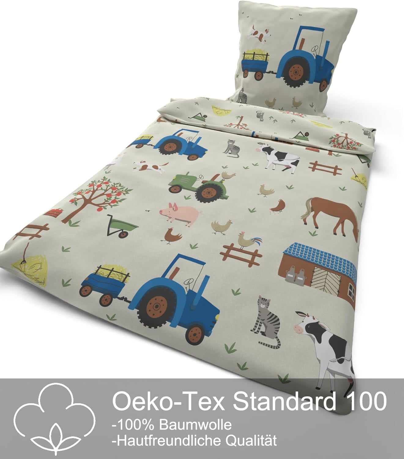 Skybrands Kinder Bettwäsche Tiere 135X200 Bauernhof Kinderbettwäsche Bagger Traktor Baumwolle Kinderbettwäsche 2Tgl. Sklep Für Jungen Und Mädchen Naty