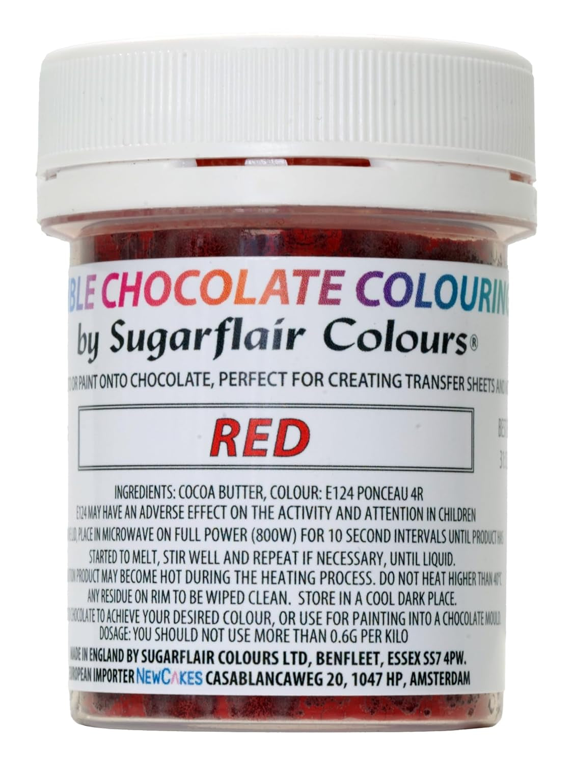 Barwnik spożywczy Sugarflair Chocolate Barwnik spożywczy do czerwonej czekolady - Kolorowe organiczne masło kakaowe, barwnik czekoladowy do barwienia czekolady, praliny - 35g