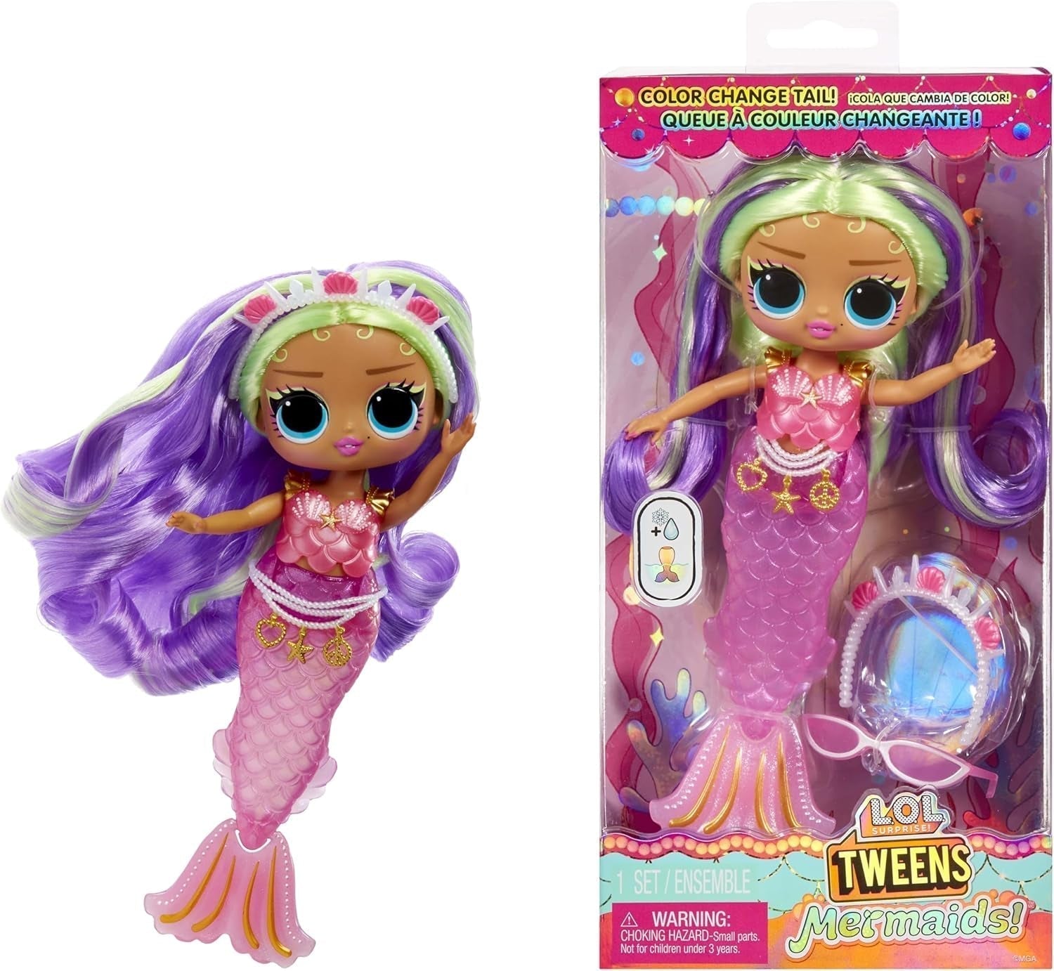 L.O.L. Niespodzianka! Tweens - Lola Waves Mermaid - modna lalka ze zmieniającym kolor ogonem, ruchomą płetwą i pięknymi dodatkami - zabawka dla dzieci i kolekcjonerów od 4 lat Naty Shop Cleo Cove Dolls