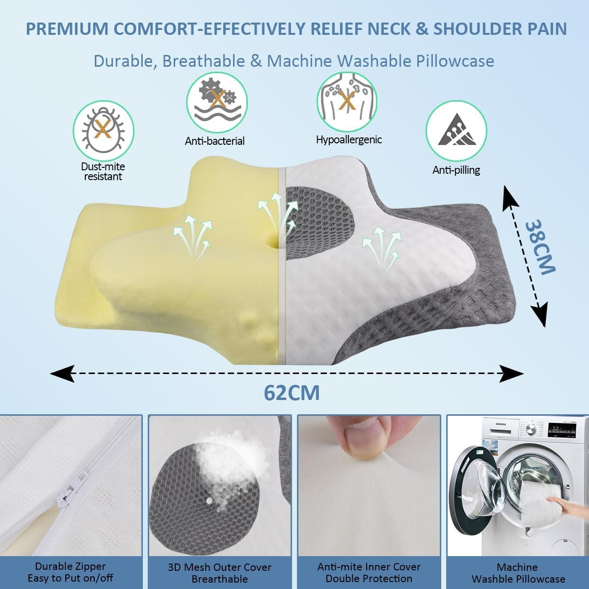 Poduszka ortopedyczna Topmener Memory Foam, regulowana poduszka pod szyję, ergonomiczna poduszka ortopedyczna w kształcie motyla do podparcia szyi podczas snu, poduszka do spania dla osób śpiących na plecach i brzuchu Poduszki ortopedyczne szyjki macicy Naty Shop
