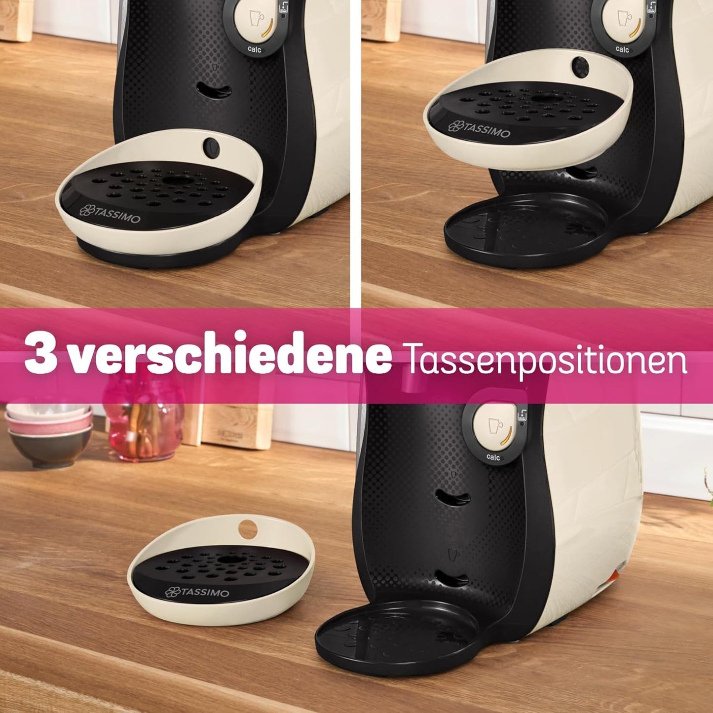 Bosch Tassimo Happy Friendly TAS107E Ekspres na kapsułki do espresso, ponad 70 napojów, odpowiedni do wszystkich filiżanek, Auto-Stop, zrównoważony rozwój, idealne dozowanie, oszczędność miejsca, 1400 W, kremowy/czarny
