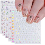 JMEOWIO Nagelsticker Aurora Holografisch 9 Blatt Nagelaufkleber Selbstklebend Herz-Flamme Spielt Schmetterlings-Mond Die Hauptrolle Nail Art Naklejka Dekoracja Nageldesign Zubehör
