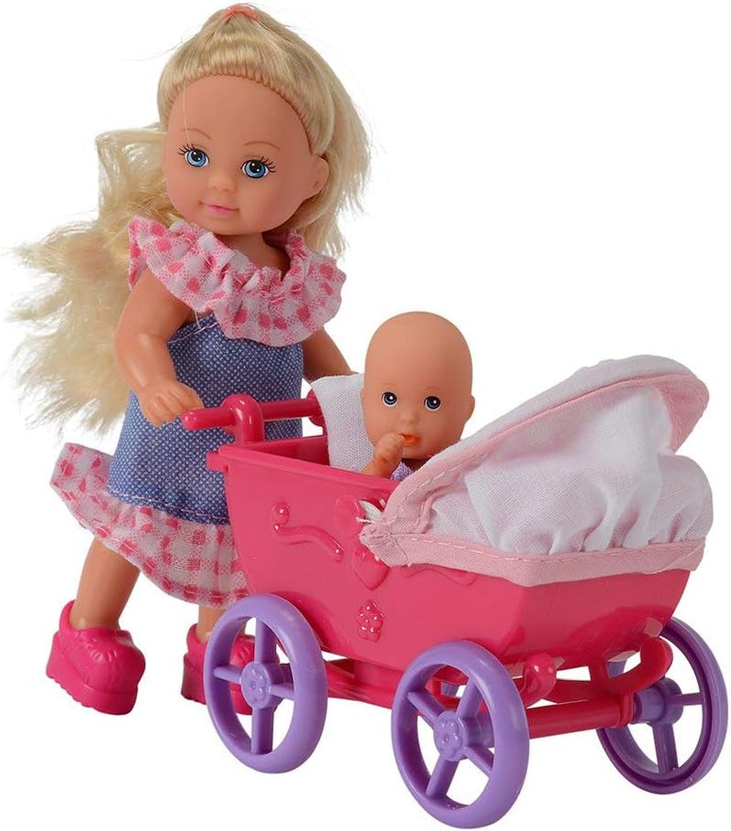 Simba 105736241 Evi Love Walk Doll 2 różne lalki Evi z lalką bobas z wózkiem dla lalek z akcesoriami Fashion Doll 12 cm dla dzieci w wieku 3+
