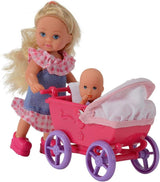 Simba 105736241 Evi Love Walk Doll 2 różne lalki Evi z lalką bobas z wózkiem dla lalek z akcesoriami Fashion Doll 12 cm dla dzieci w wieku 3+