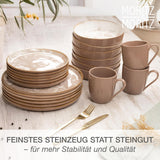 Moritz & Moritz MARIELLA 6-osobowy 24-częściowy zestaw obiadowy z kamionki - Nowoczesna beżowa zastawa stołowa o zabawnym designie, łatwy w pielęgnacji serwis kawowy z talerzami, miskami i filiżankami - Zestaw kombinowany