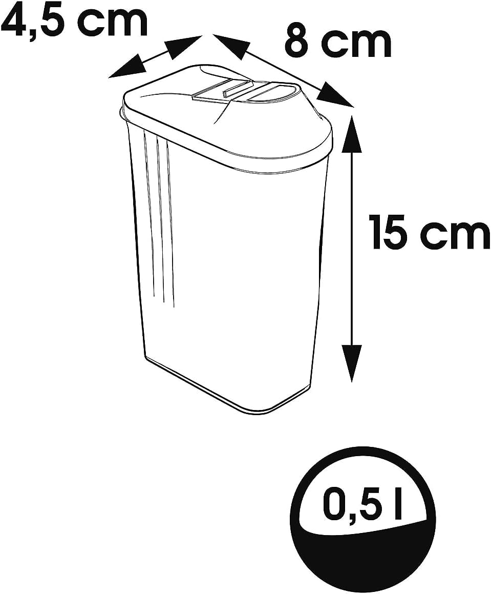 Pojemnik do nalewania keeeper na suche zapasy, płynna regulacja pokrywy dozującej, plastik, 500 ml, 8 x 4,5 x 15 cm, Paola, biały Pudełka do przechowywania żywności Naty Shop