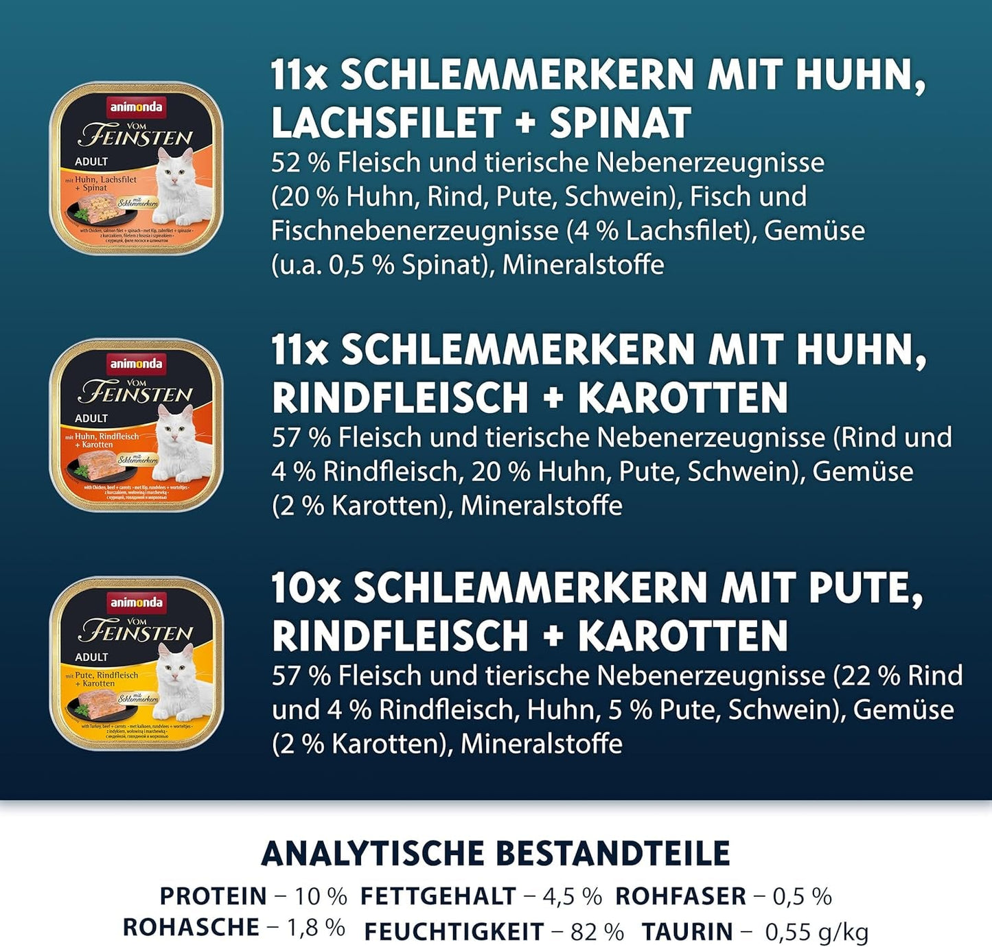 animonda Vom Feinsten Adult Gourmet Variety (32 x 100 g), bezzbożowa i bezcukrowa mokra karma dla dorosłych kotów z nieodpartym smakiem.