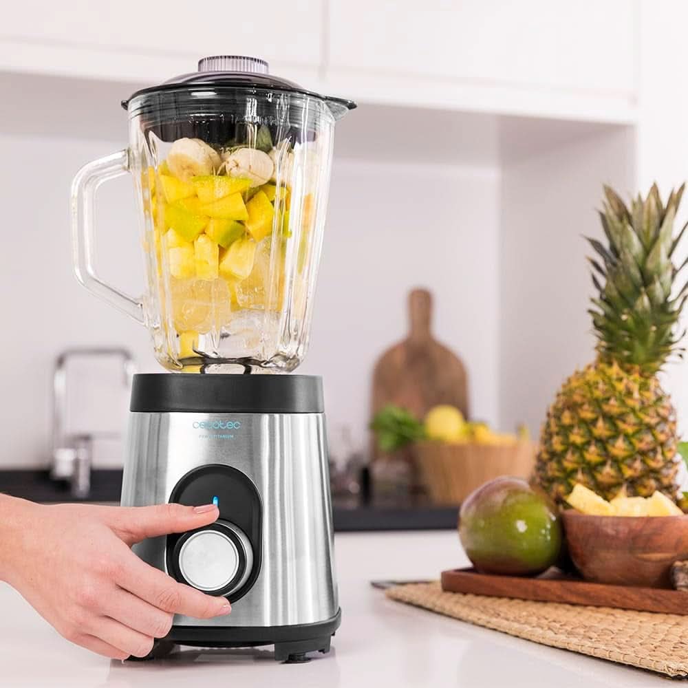 Mieszalnik Cecotec Glas Power Schwarz Titan 1000 INOX. 1000 W, Edelstahlgehäuse, 6-Blatt-Blatt Mit Schwarzer Titanbeschichtung, 1.5-L-Glaskrug, 5 Geschwindigkeiten [Energieeffizienzklasse a +] Kuchnia Naty Shop