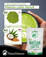 Mieszanka Bio Matcha Latte firmy Nananatura z 22% ceremonialnej zielonej herbaty w proszku z Japonii | Dla prostej i pysznej przyjemności picia herbaty | Nadaje się również do lodów i ciastek