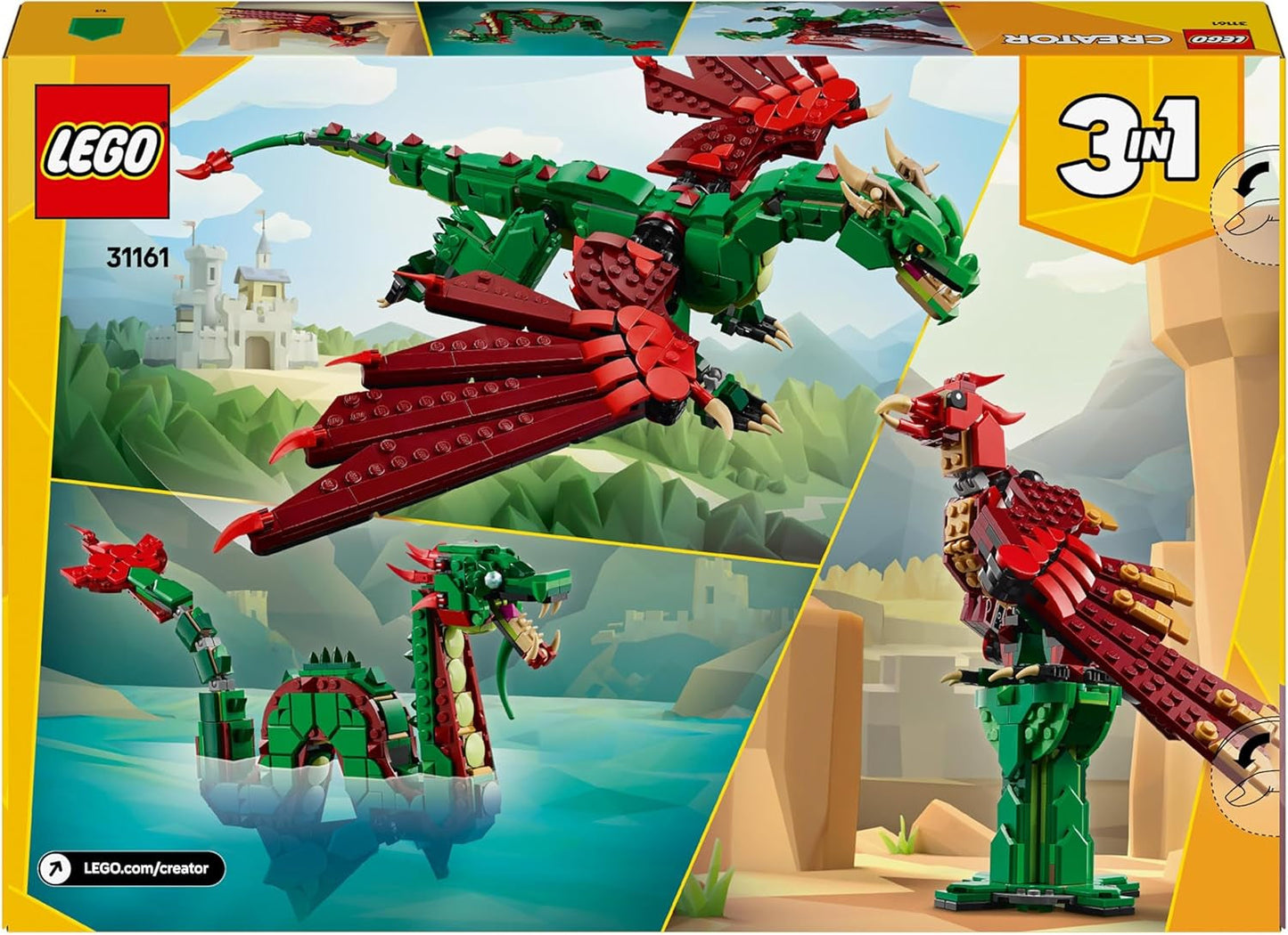 LEGO Creator 3w1 Zielony smok - Zabawka - Możliwość przekształcenia w węża morskiego lub feniksa - Zabawka do budowania zwierząt dla dzieci - Prezent dla chłopców i dziewcząt od 9 lat 31161 Zestawy do budowania Besuche den LEGO-Store