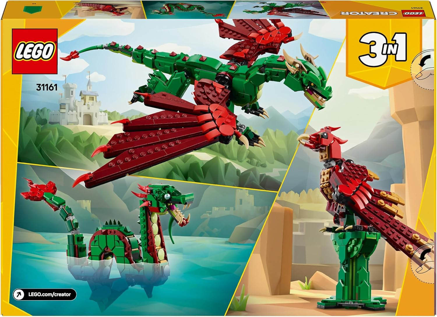 LEGO Creator 3w1 Zielony smok - Zabawka - Możliwość przekształcenia w węża morskiego lub feniksa - Zabawka do budowania zwierząt dla dzieci - Prezent dla chłopców i dziewcząt od 9 lat 31161 Zestawy do budowania Besuche den LEGO-Store