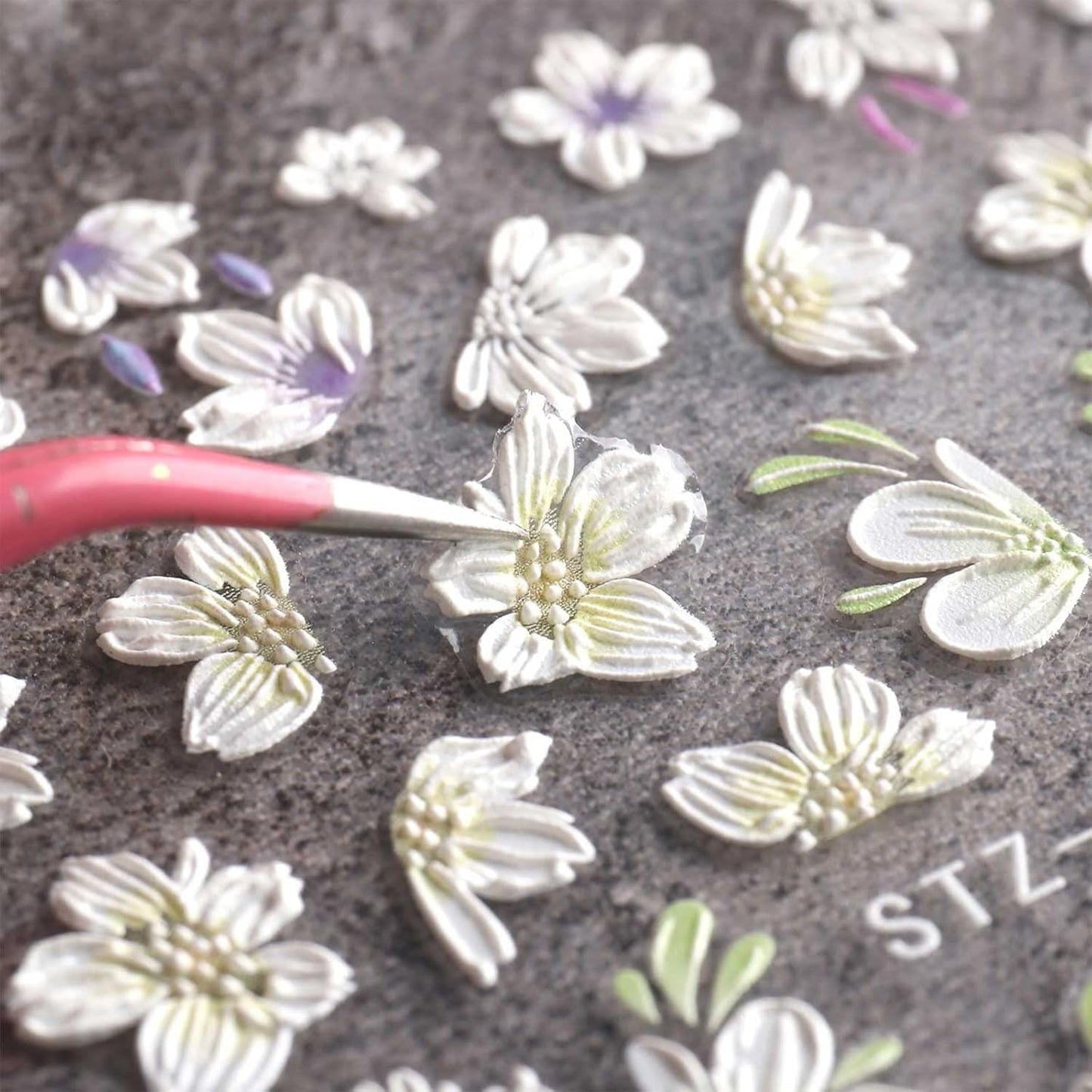 JMEOWIO 3D Nagelsticker Frühling Blume Nail Art Naklejka Selbstklebend Nagelaufkleber 5D Stereoskopisch Blumen Dekoration Nageldesign Zubehör 4 Blatt