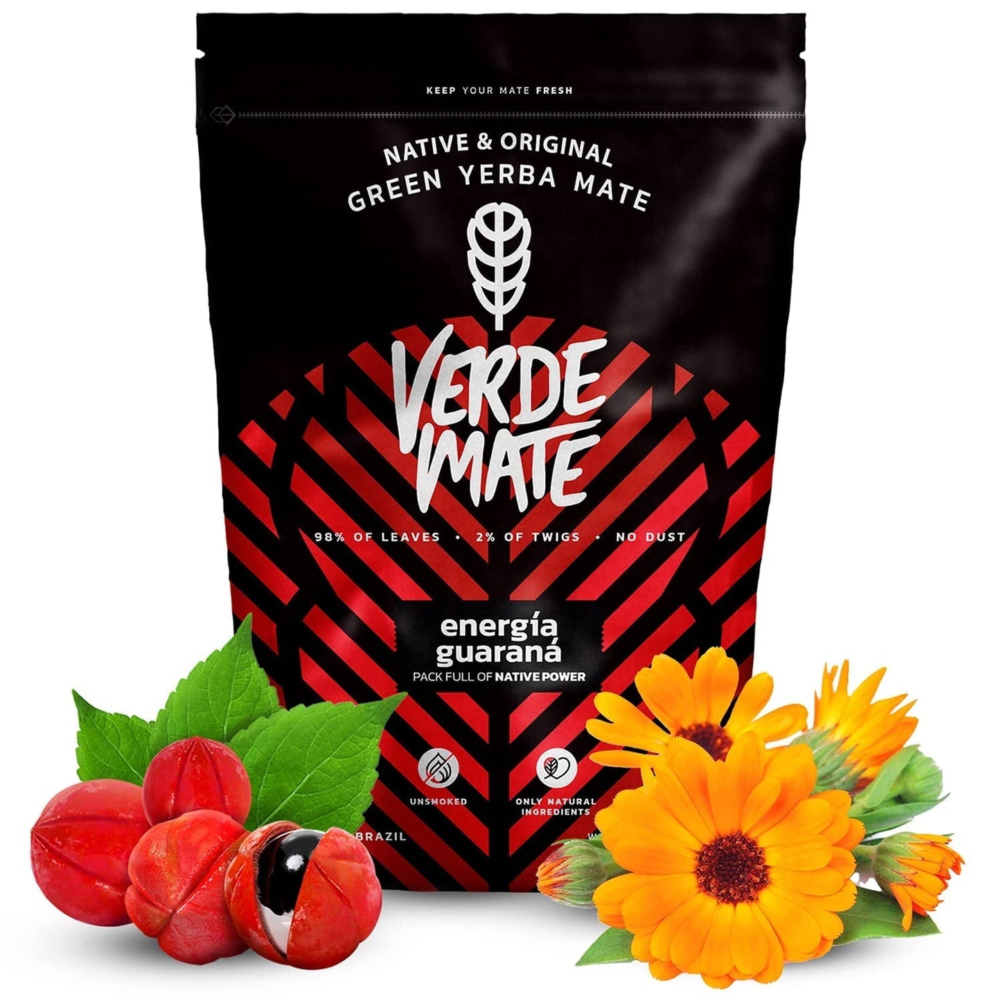 Zestaw do herbaty ziołowej Yerba Mate | Yerba Mate z ziołami | Green Mate Green Energy Guarana, Guayusa Jazmin, Sarsaparilla | Brazylijska zielona Yerba Mate | 3X500G