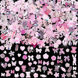 200 sztuk Charms do zdobienia paznokci 3D Zestaw dekoracji do zdobienia paznokci Łuk Wisiorek do paznokci Różowy Mieszany styl Łuk Kwiat Miś Lollipop Kształt serca Ozdobne zdobienie paznokci Dekoracje DIY Craft Nail Design
