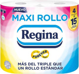 Regina Maxi Roll - 4 rolki papieru toaletowego, 500 2-warstwowych arkuszy w rolce, ponad trzykrotność standardowej rolki, opakowanie z tworzywa sztucznego w 60% pochodzące z recyklingu, 100% papier z certyfikatem Fsc