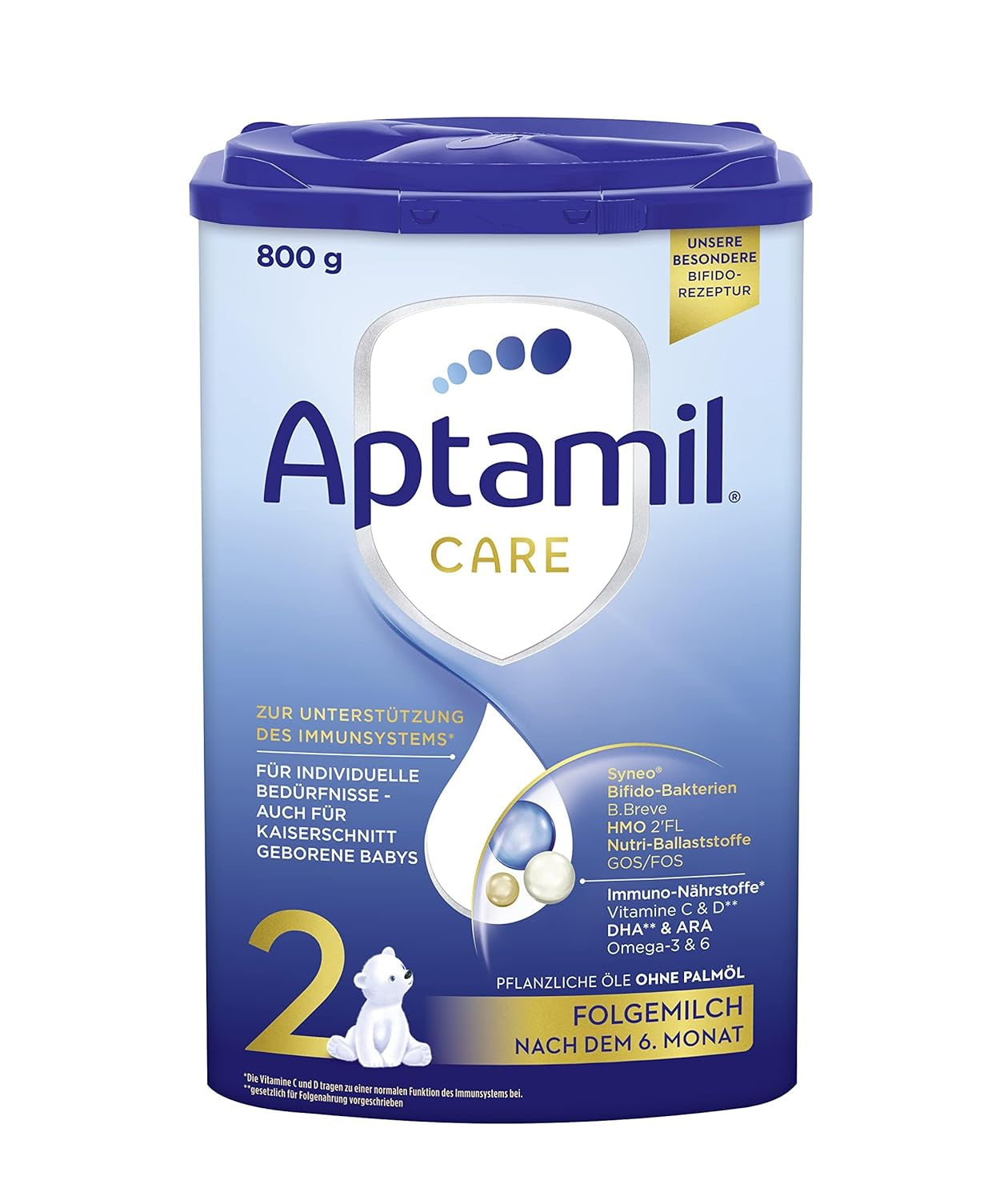 Aptamil Care 2 - Mleko następne po 6 miesiącu, z Omega 3 i 6, DHA i ARA, bez oleju palmowego, żywność dla niemowląt, mleko w proszku, 1 x 800 g (opakowanie 6 szt.)