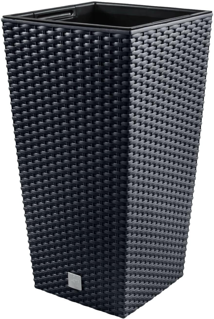 Doniczki/garnki Prosperplast imitujące rattan z wkładem | 26,5 x 26,5 x 50 cm | antracyt | odporny na warunki atmosferyczne i promieniowanie UV | wykonane z wytrzymałego plastiku | do wnętrz i na zewnątrz