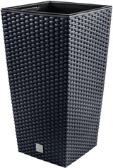 Doniczki/garnki Prosperplast imitujące rattan z wkładem | 26,5 x 26,5 x 50 cm | antracyt | odporny na warunki atmosferyczne i promieniowanie UV | wykonane z wytrzymałego plastiku | do wnętrz i na zewnątrz