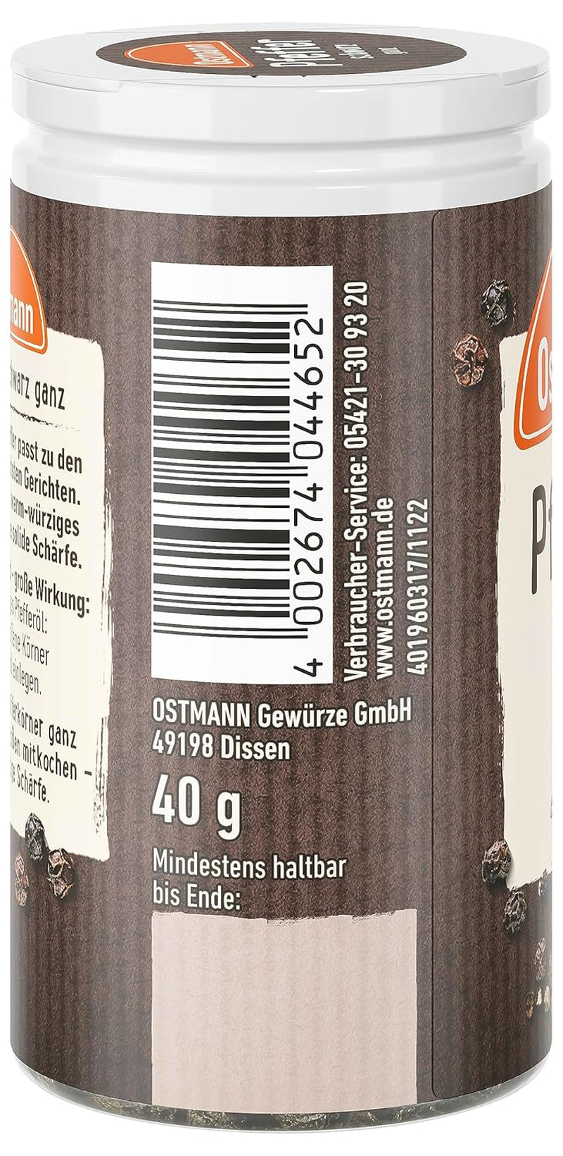 Ostmann Gewürze - Pfeffer schwarz ganz | 40 g w Der Streudose