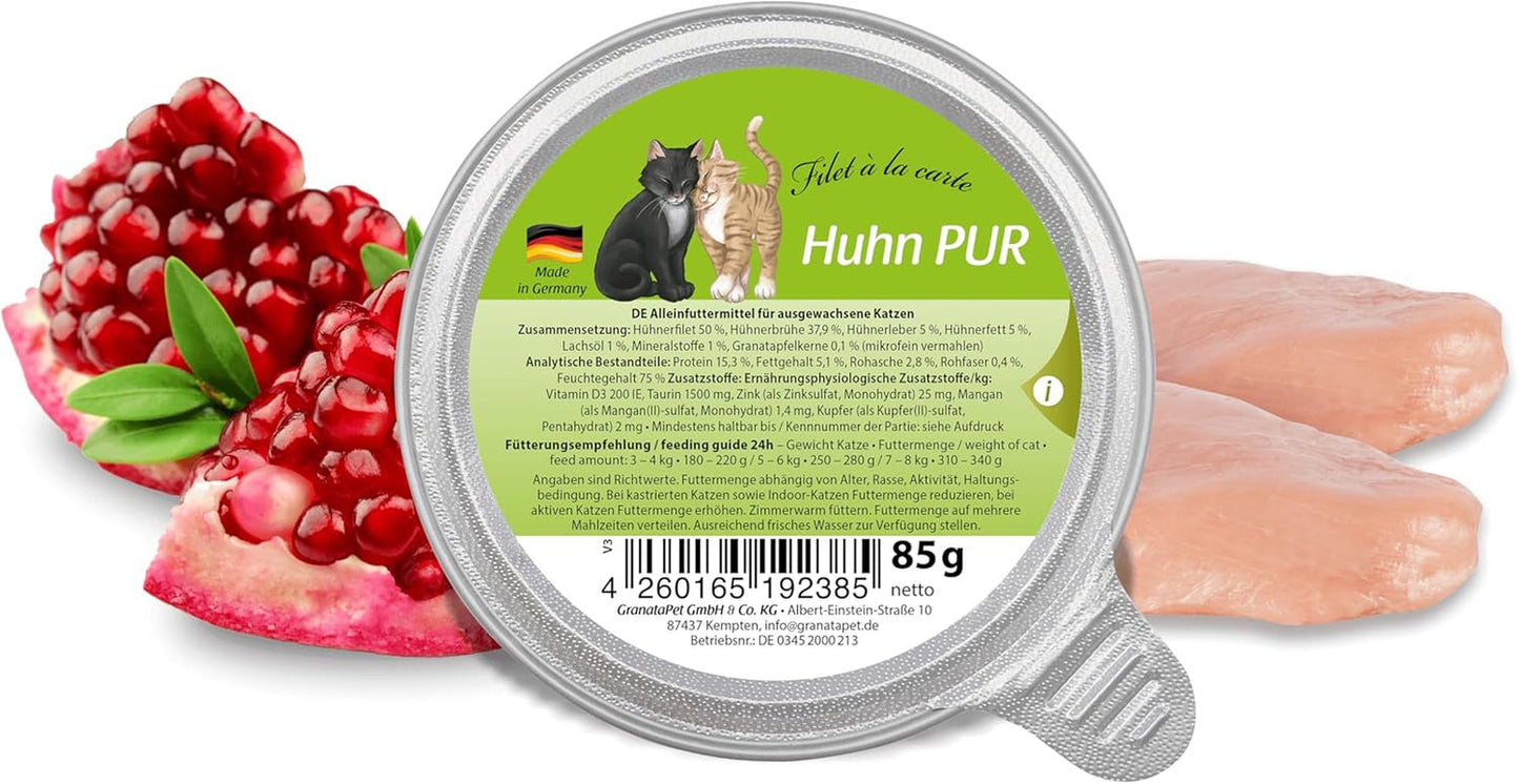 GranataPet Filet à la carte Kurczak PURE, mokra karma dla kotów, bezzbożowe kawałki filetów, karma dla kotów bez dodatku cukru, o wysokiej zawartości mięsa, 6 x 85 g
